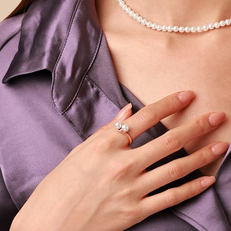 Bague Double Perle Ronde