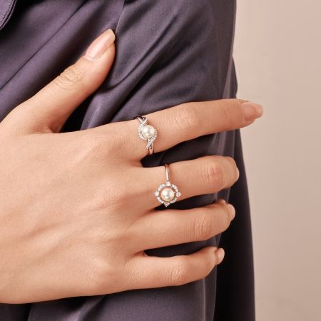 Bague Fiançailles Perle Fleur