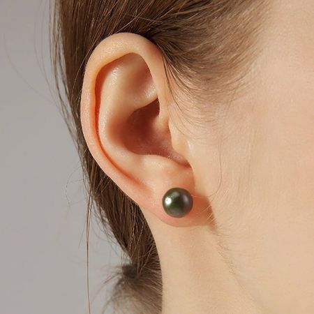 Boucles d'Oreilles Perle Ronde Noire