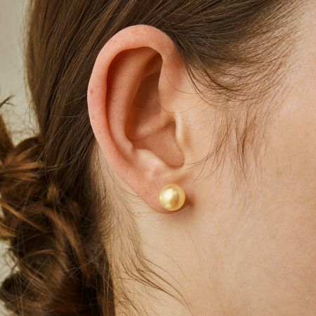 Boucles d'Oreilles Perle Ronde Dorée
