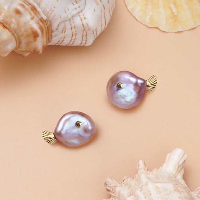 Boucles d'Oreilles en Perle d'Eau Douce Poisson