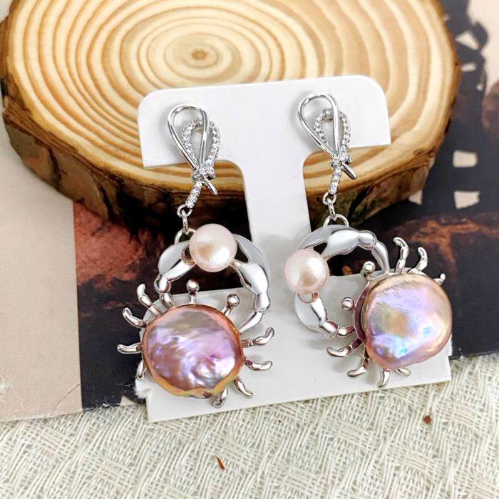 Boucles d'Oreilles Perle d'Eau Douce Crabe