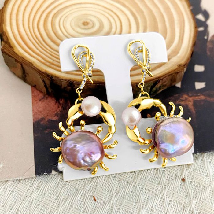 Boucles d'Oreilles Perle d'Eau Douce Crabe