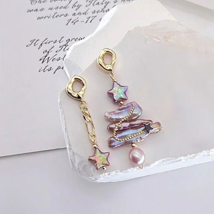 Boucles d'Oreilles Perle d'Eau Douce Arbre de Noël