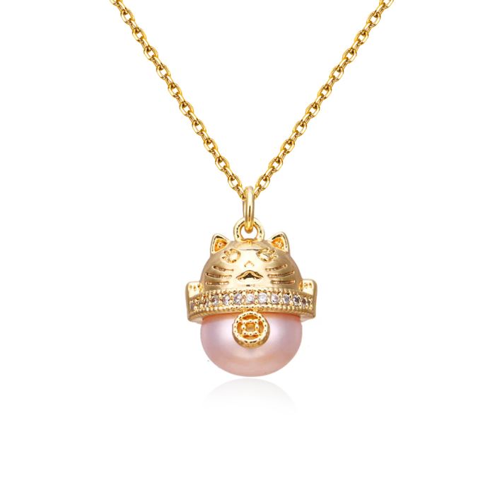 Collier Perle d'Eau Douce Chat Fortune