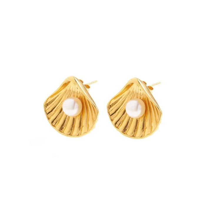 Clous d'Oreilles Perle d'Eau Douce Coquillage