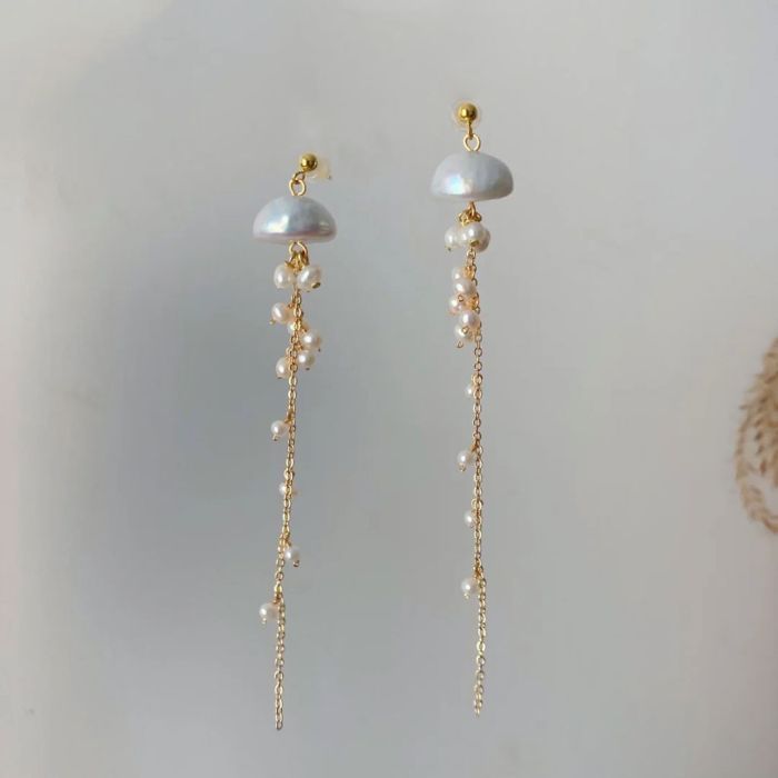Boucles d'Oreilles Perle d'Eau Douce Méduse
