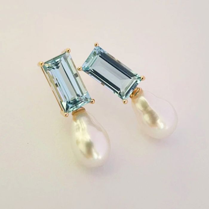 Boucles d'Oreilles Aigue-Marine Bleue