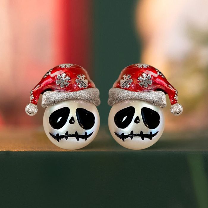 Clous d'Oreilles Crâne Chapeau de Père Noël