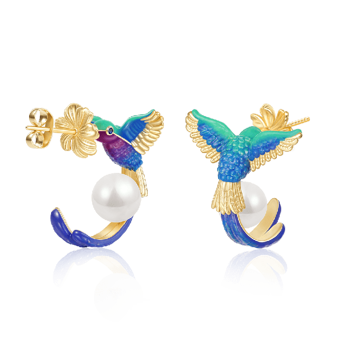 Hummingbird And Flower Earrings