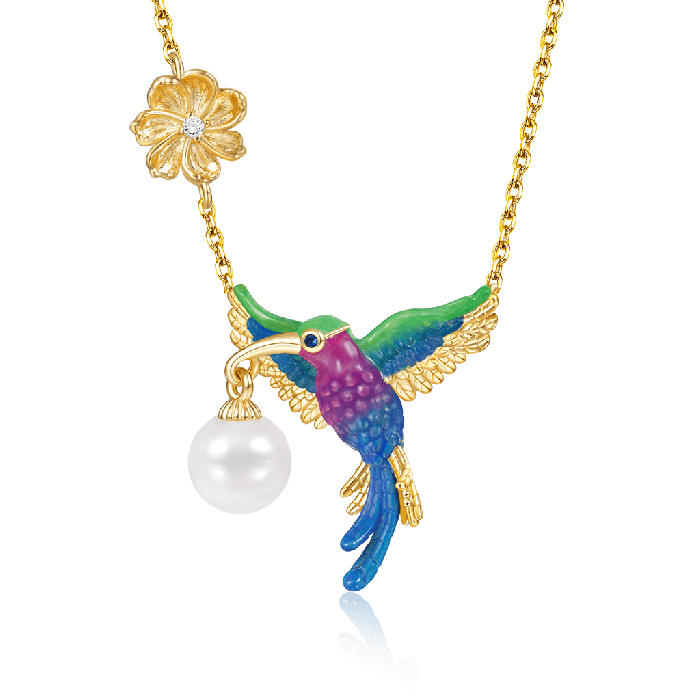 Collier Colibri et Fleur