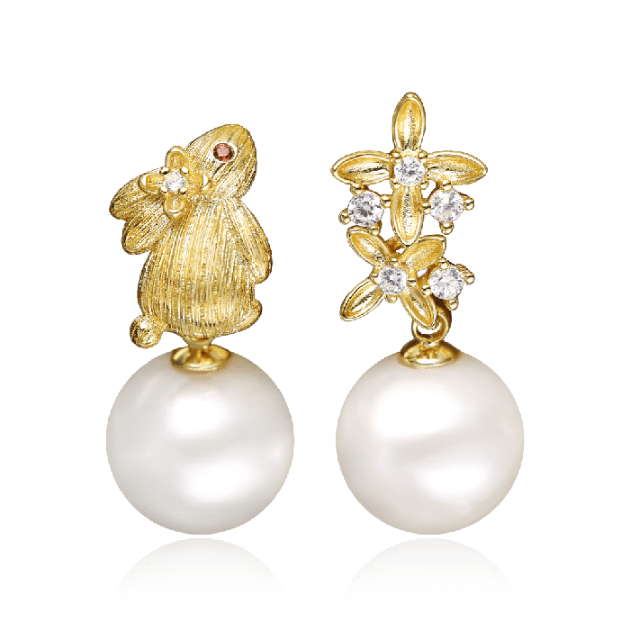 Boucles d'Oreilles Lapin et Fleurs